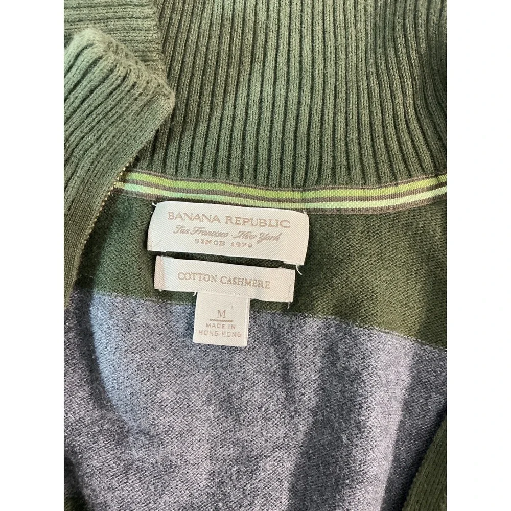 VTG Banana Republic Full Zip Striped Sweater Green Gray Size M Y2K Silk Blend